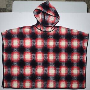 Eddie Bauer Womens Red Black White Checkered Flannel Hooded Poncho Size M / L